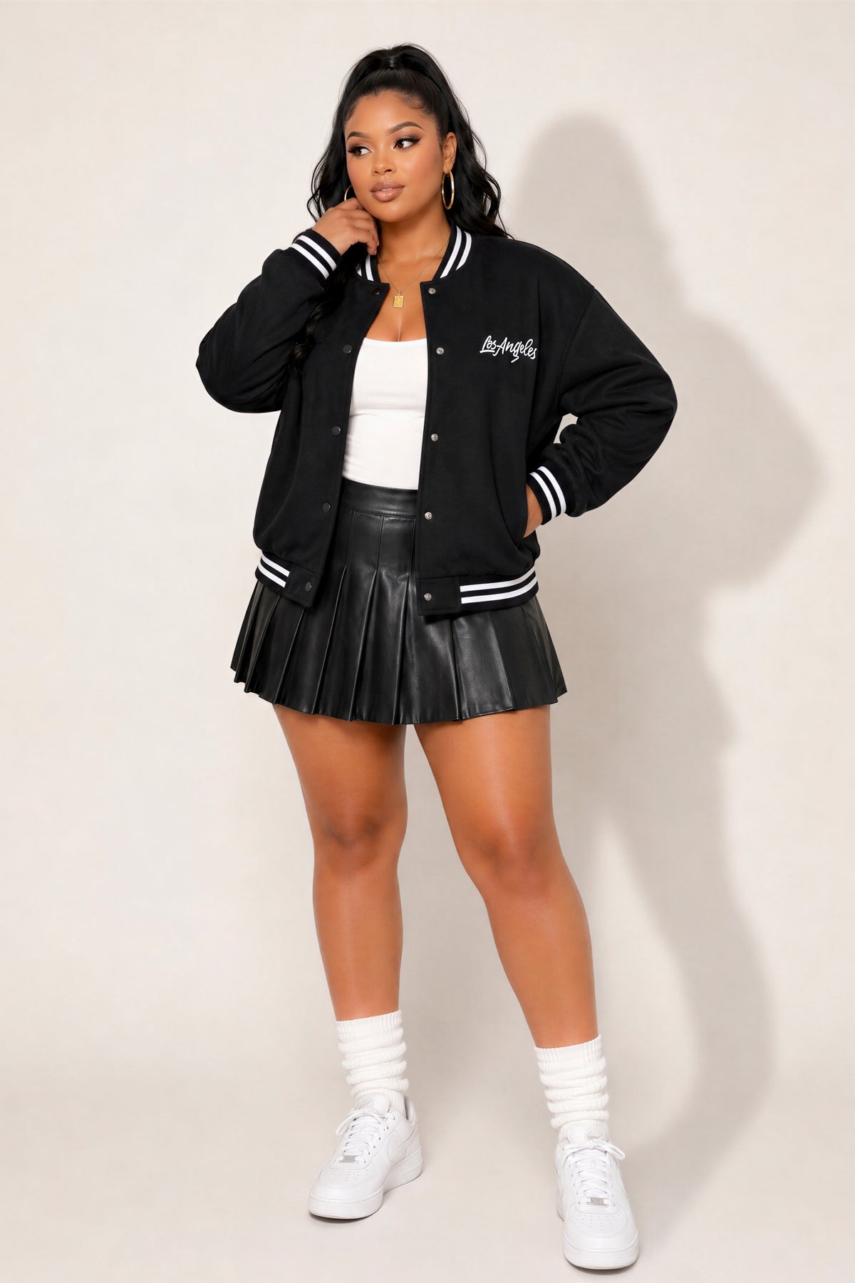 Plus Size Victory Lane Varsity Jacket - Black