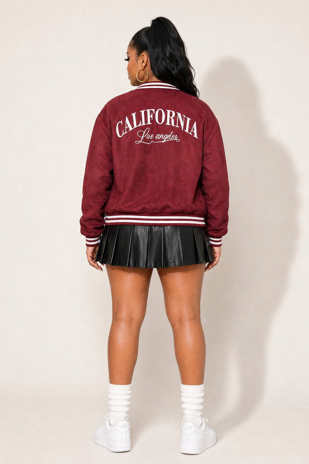 Plus Size Victory Lane Varsity Jacket - Burgundy