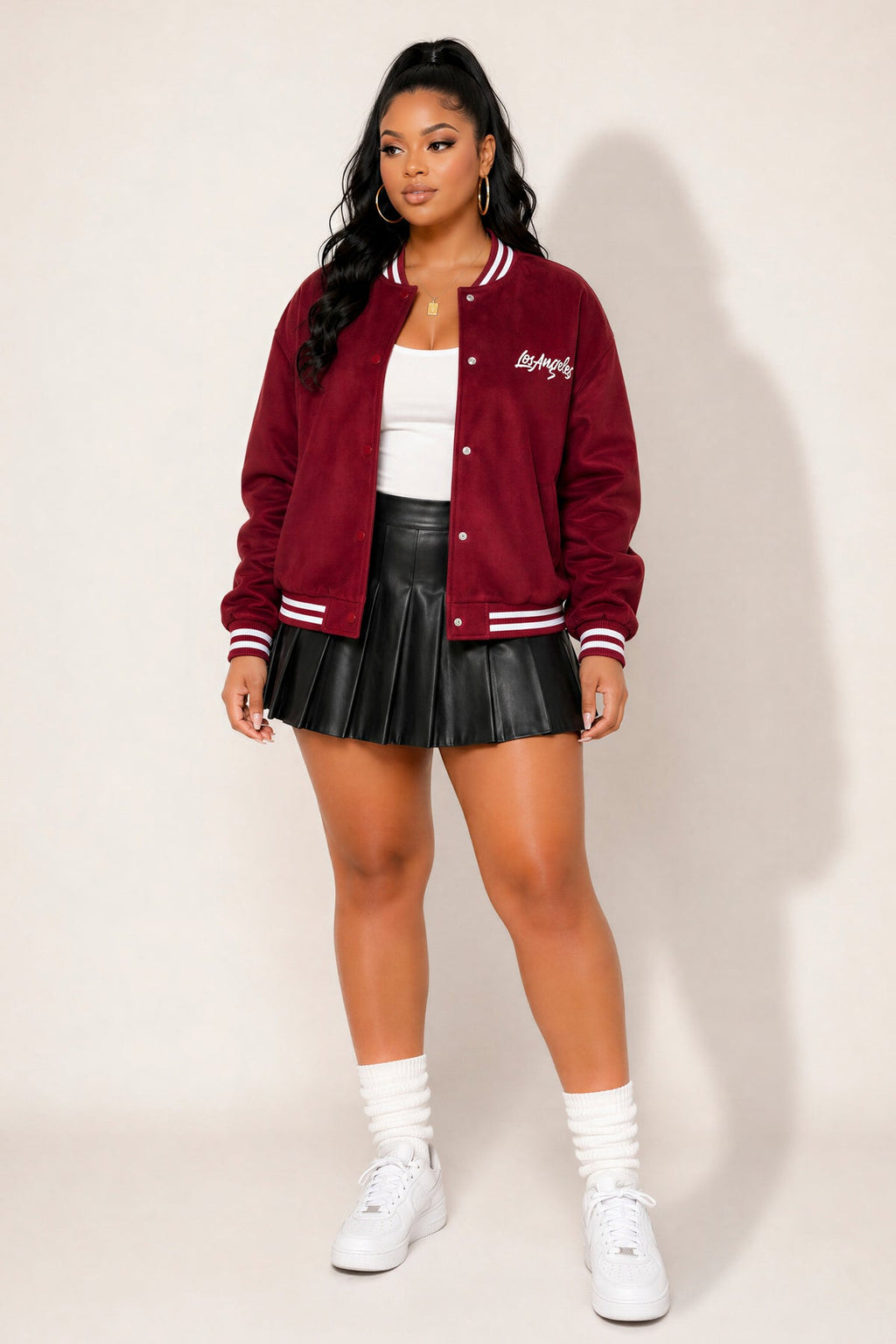 Plus Size Victory Lane Varsity Jacket - Burgundy