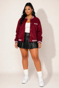 Plus Size Victory Lane Varsity Jacket - Burgundy