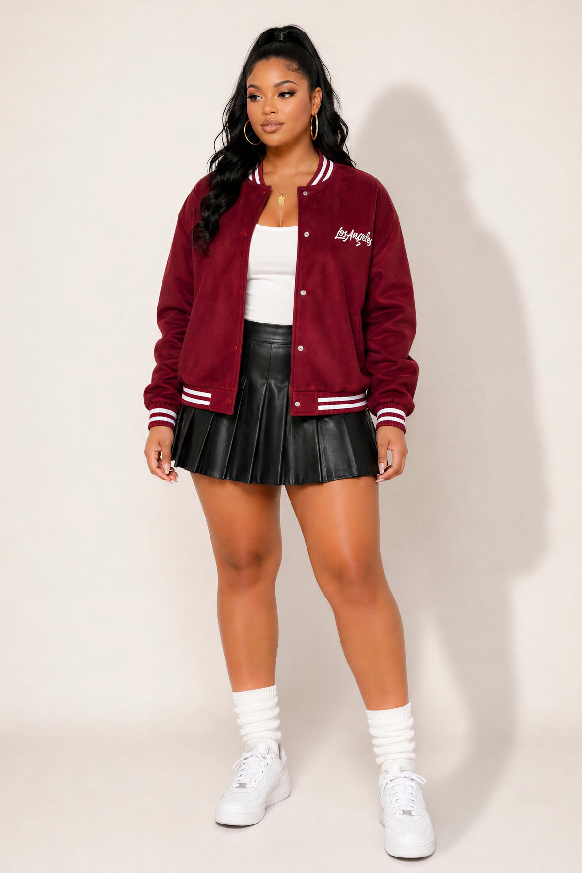 Plus Size Victory Lane Varsity Jacket - Burgundy