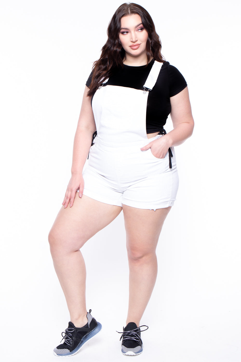 Plus Size Destroyed Basic Denim Overall Shorts - White
