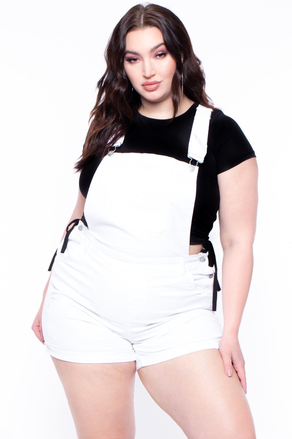 Plus Size Destroyed Basic Denim Overall Shorts - White