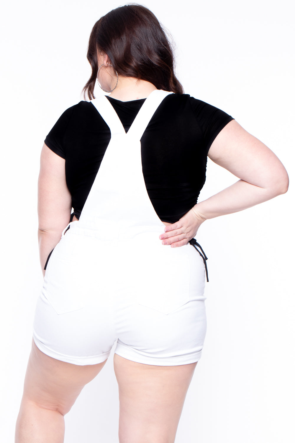 Plus Size Destroyed Basic Denim Overall Shorts - White