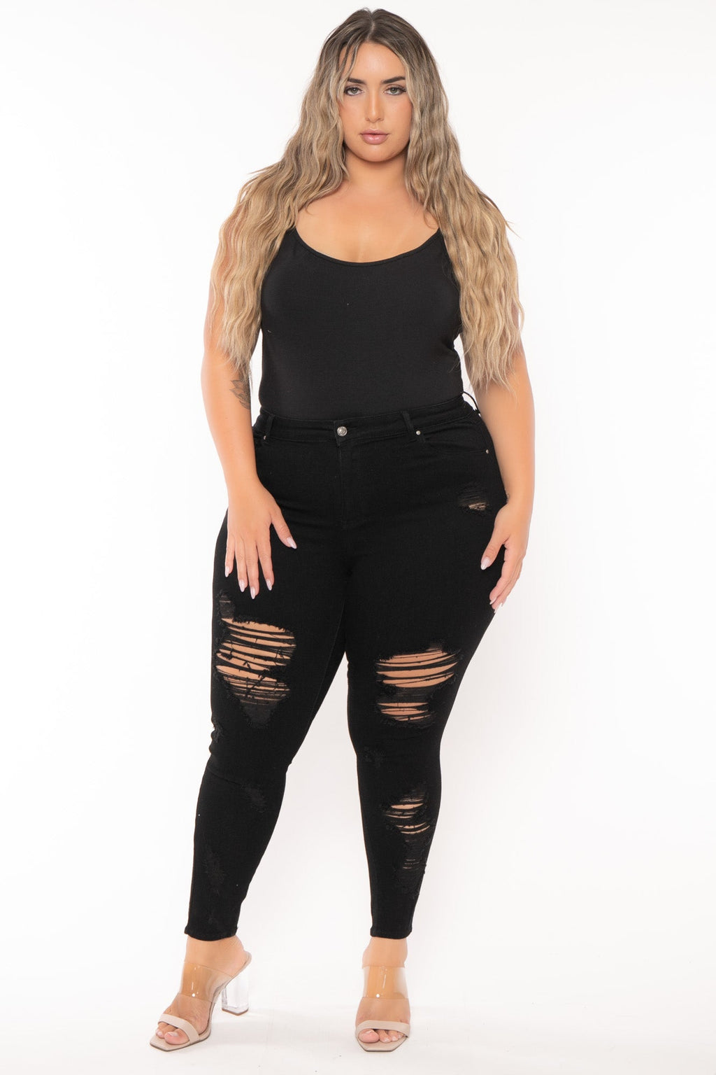 Plus Size Destroyed  High Waist  Jean - Black