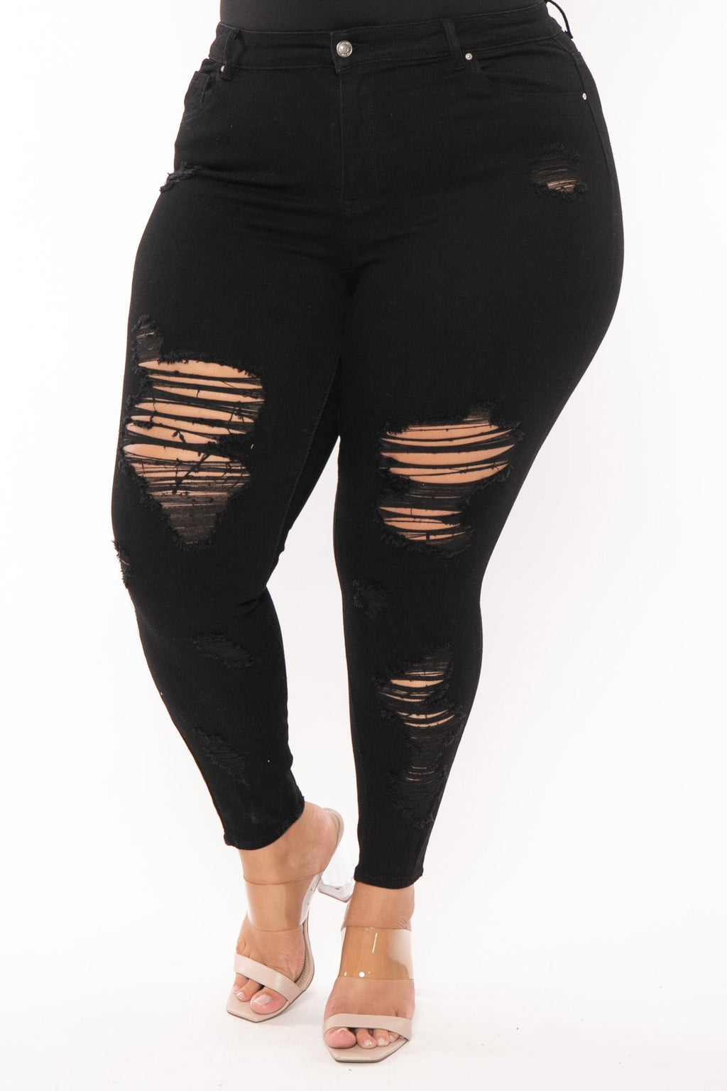 Plus Size Destroyed  High Waist  Jean - Black