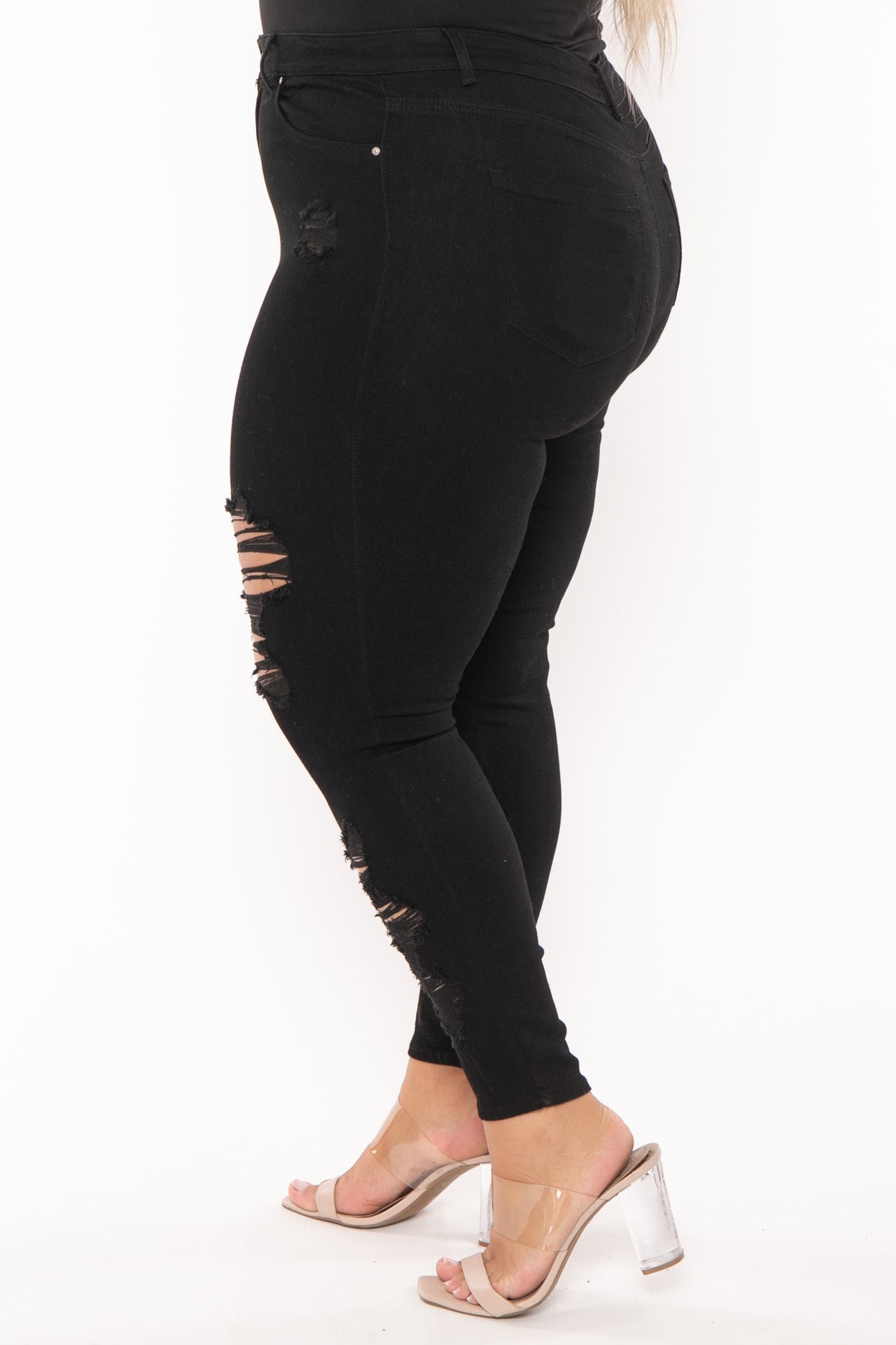 Plus Size Destroyed  High Waist  Jean - Black