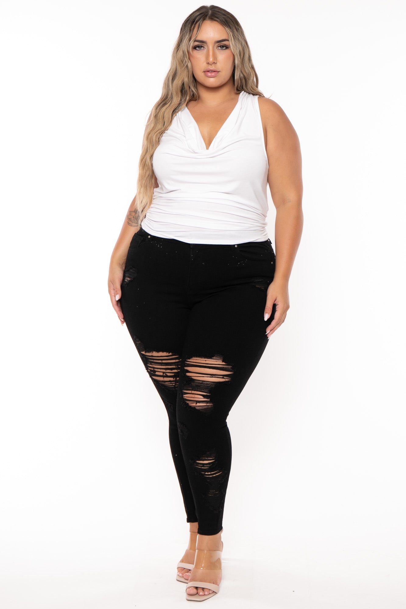 Plus Size Destroyed  High Waist  Jean - Black