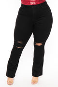 Plus Size Destructed Flare Jean -  Black