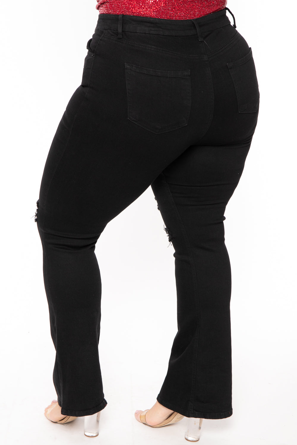 Plus Size Destructed Flare Jean -  Black