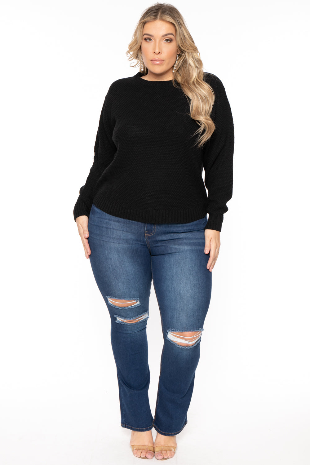 Plus Size Destructed Flare Jean -  Dark Wash