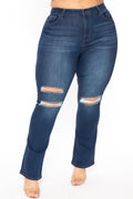 Plus Size Destructed Flare Jean -  Dark Wash