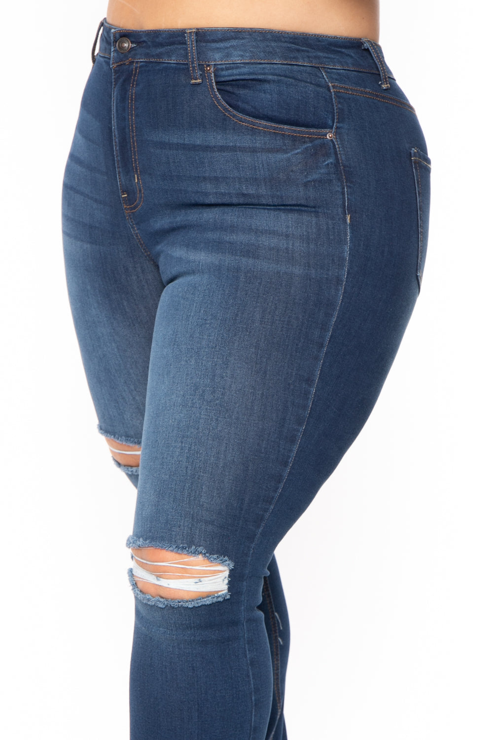 Plus Size Destructed Flare Jean -  Dark Wash