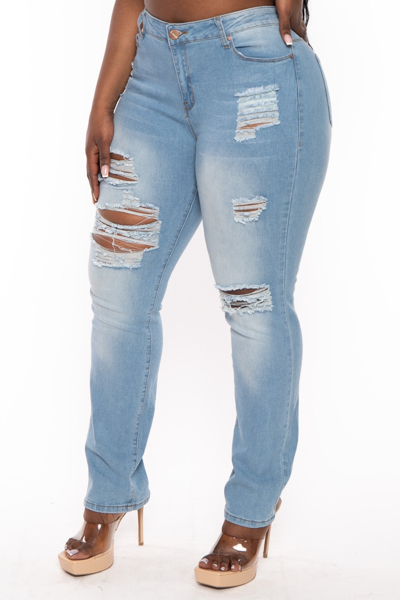 Plus Size Distressed Boyfriend Jean - Light Blue
