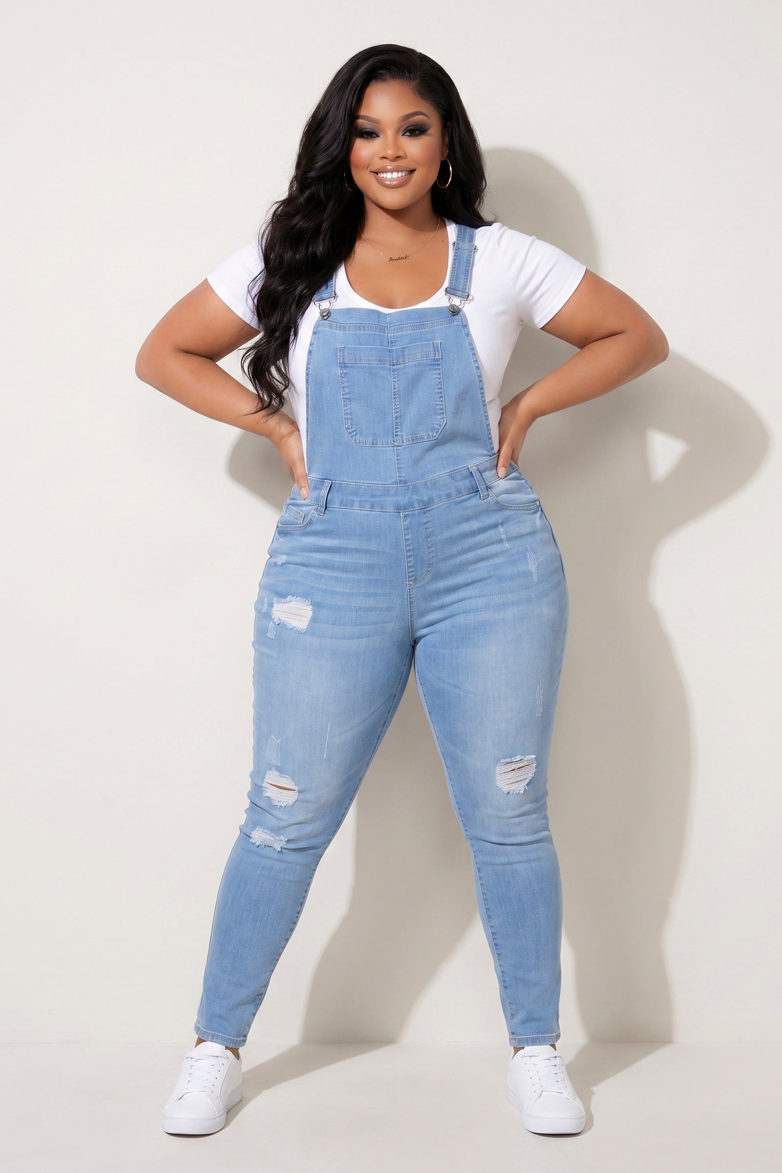 Plus Size Kai Denim Overalls -  Light Wash