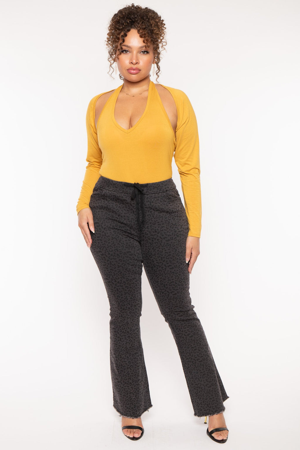 Plus Size Leopard  Flare Jean - Black