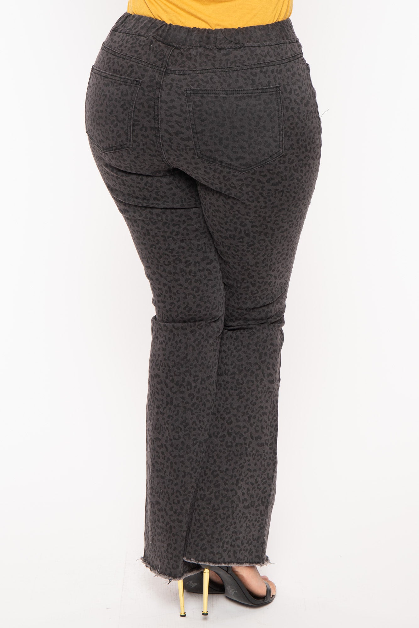 Plus Size Leopard  Flare Jean - Black