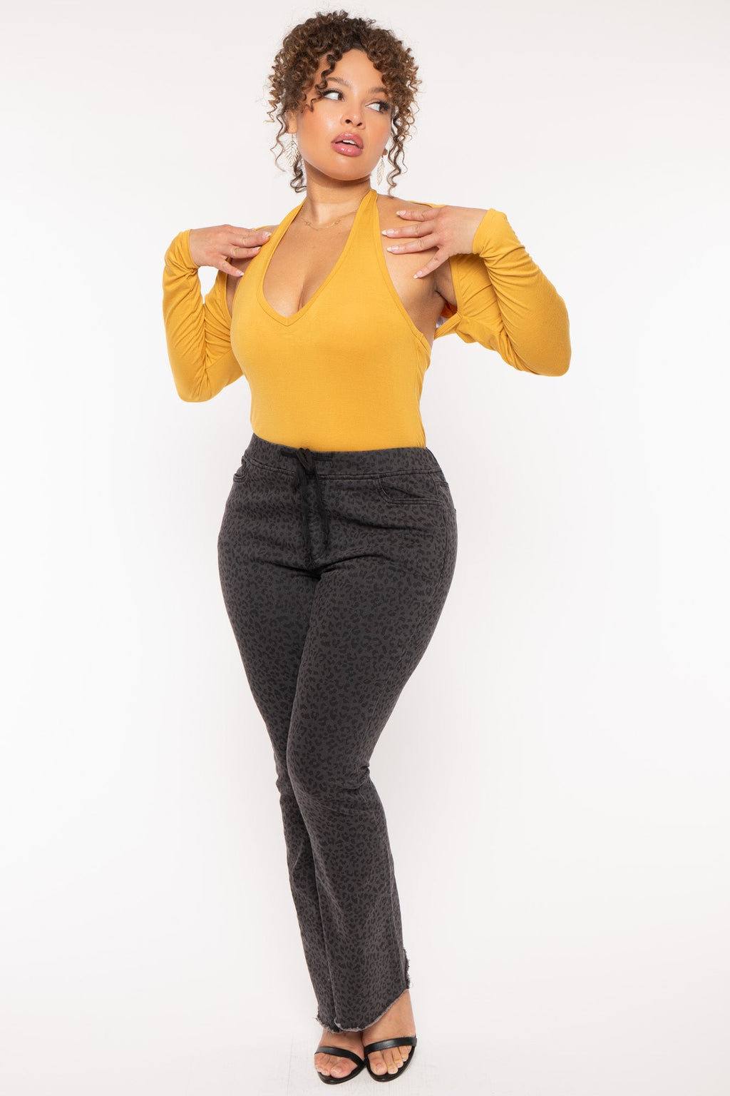 Plus Size Leopard  Flare Jean - Black