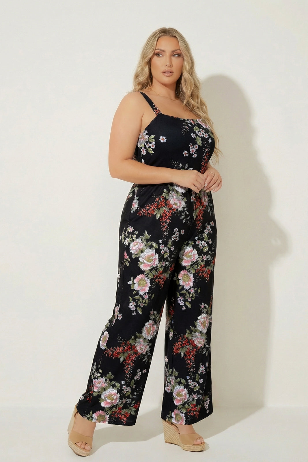 Plus Size Bloom Escape Jumpsuit - Black
