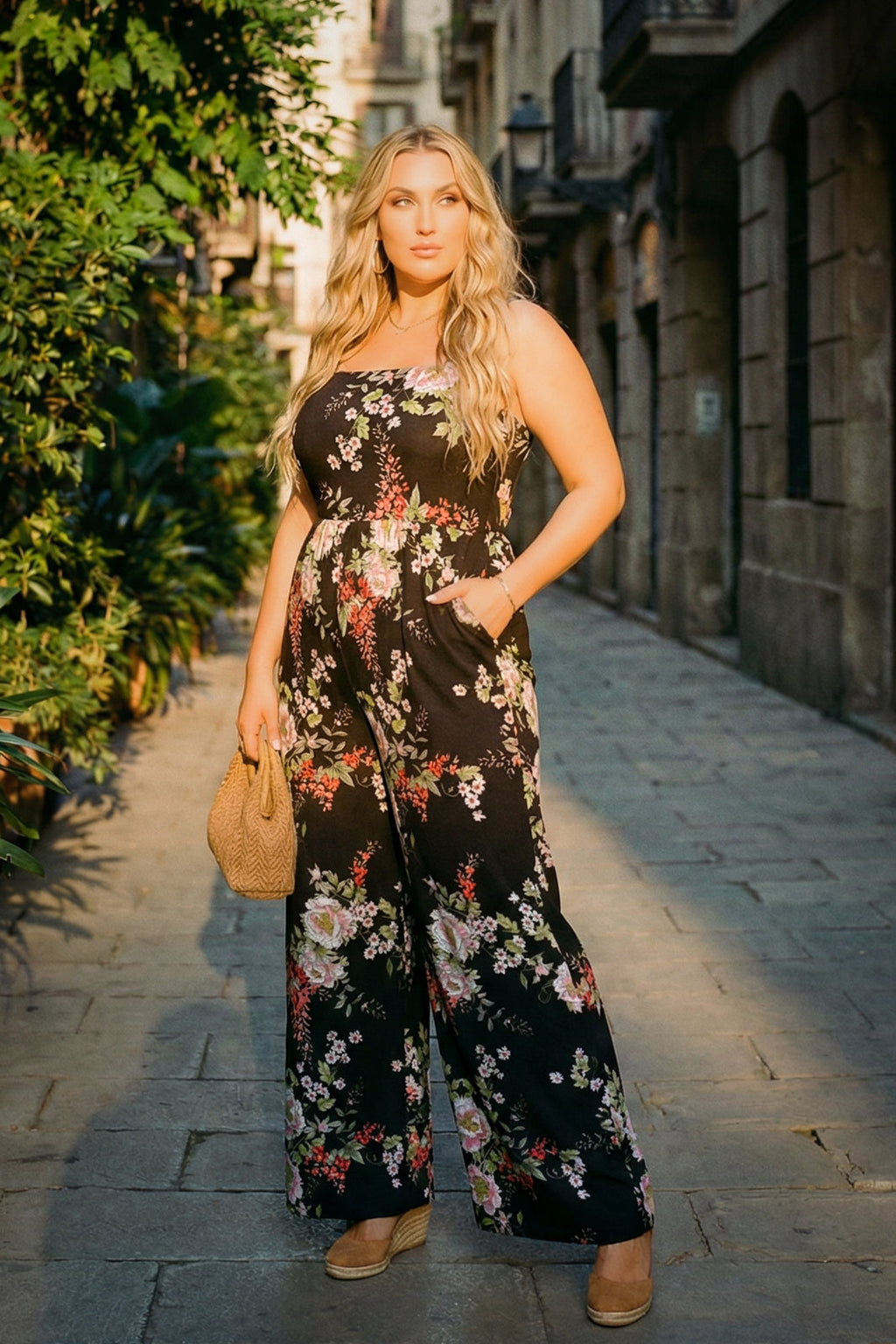 Plus Size Bloom Escape Jumpsuit - Black