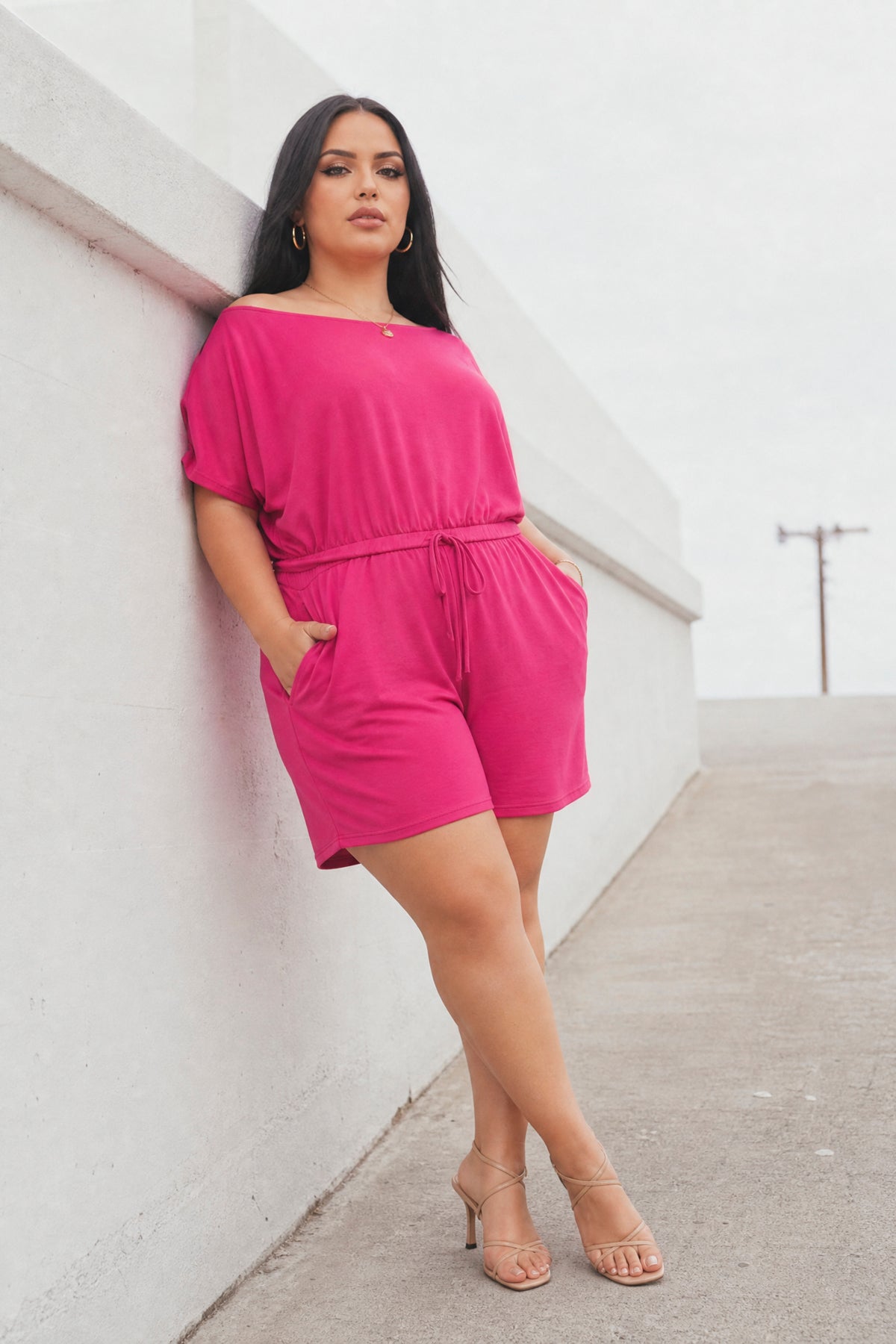 Plus Size Brielle Lounge Romper - Fuchsia