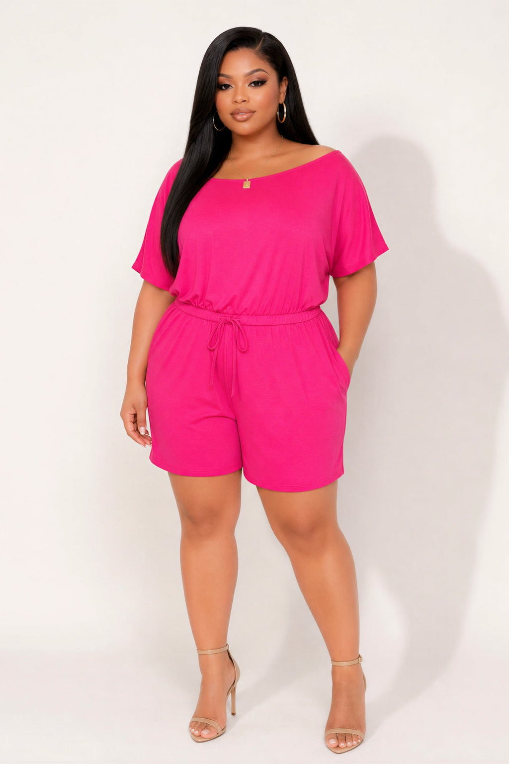 Plus Size Brielle Lounge Romper - Fuchsia