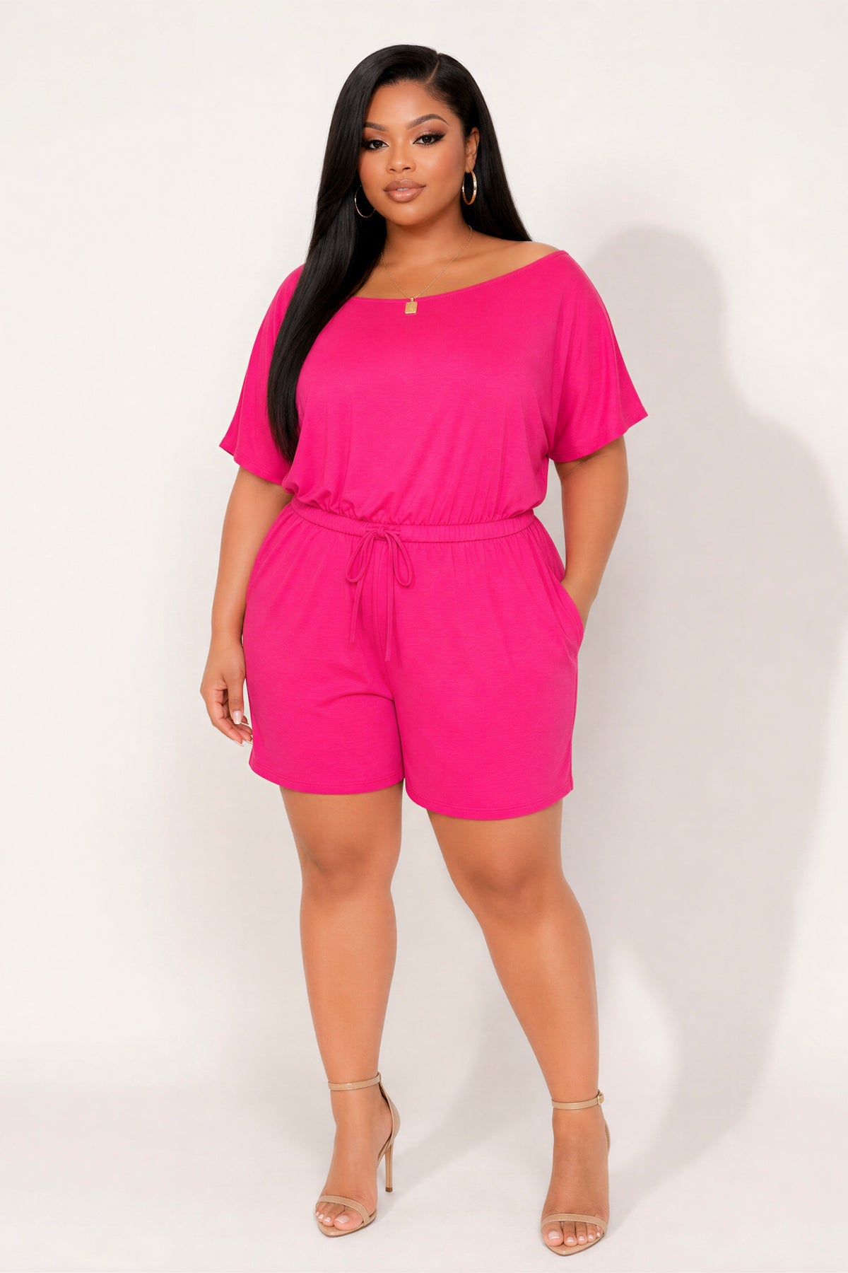 Plus Size Brielle Lounge Romper - Fuchsia