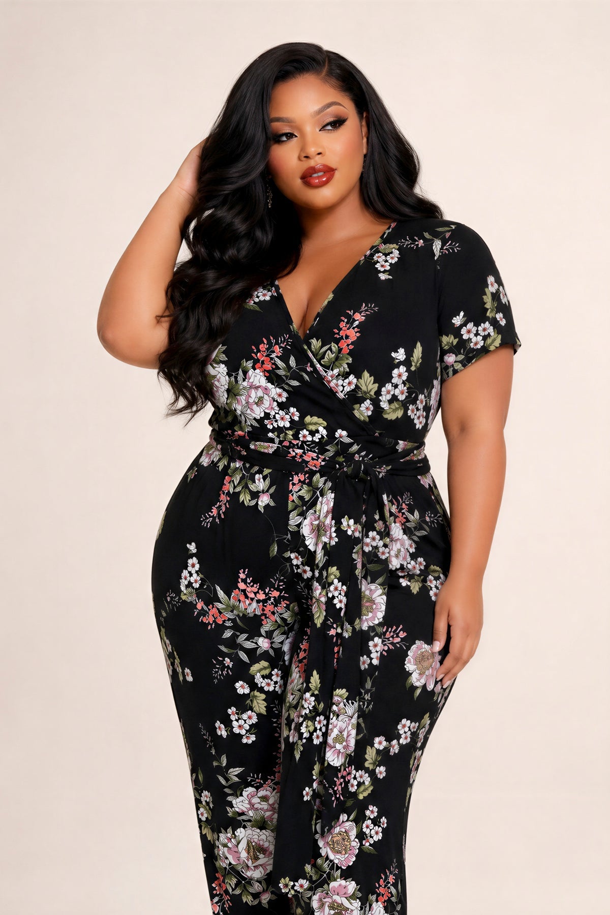 Plus Size Captivating Bloom Jumpsuit - Black