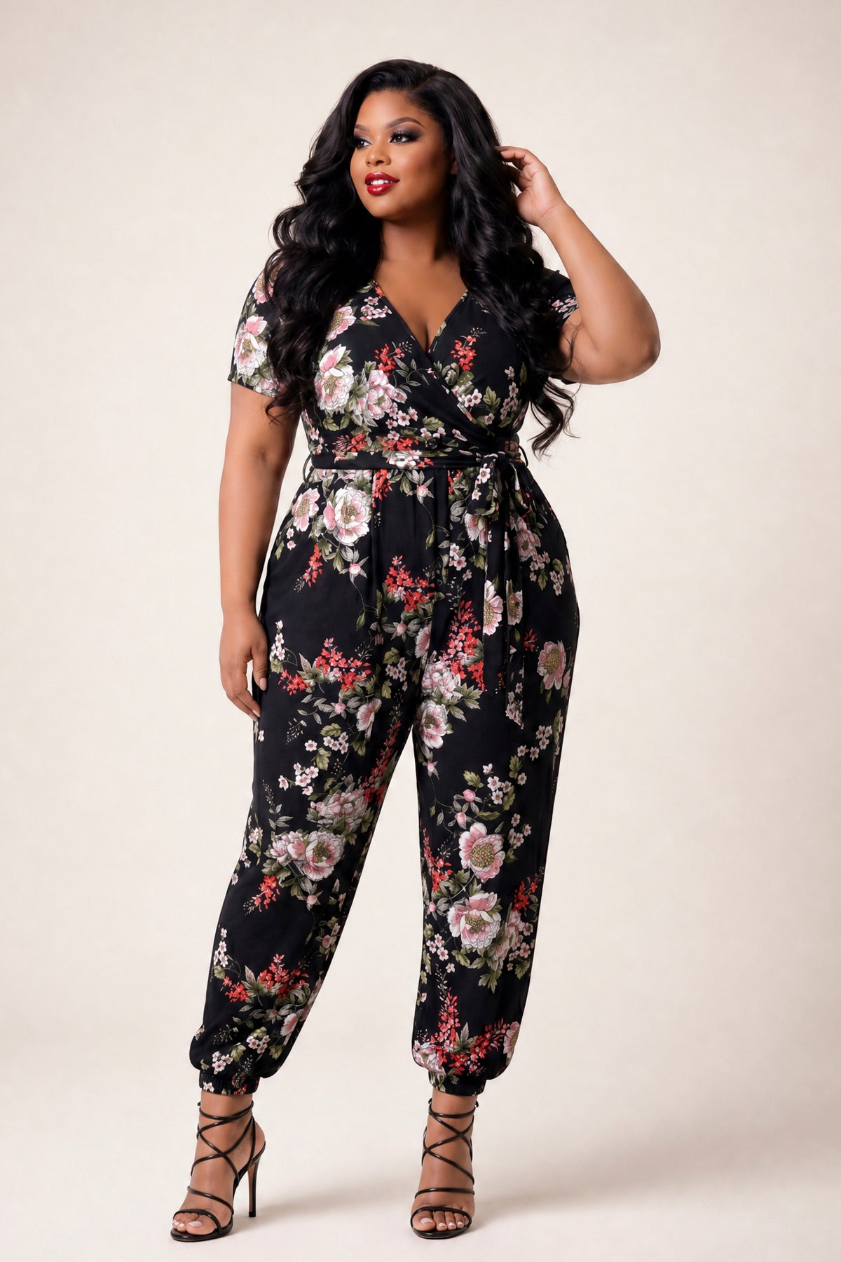 Plus Size Captivating Bloom Jumpsuit - Black