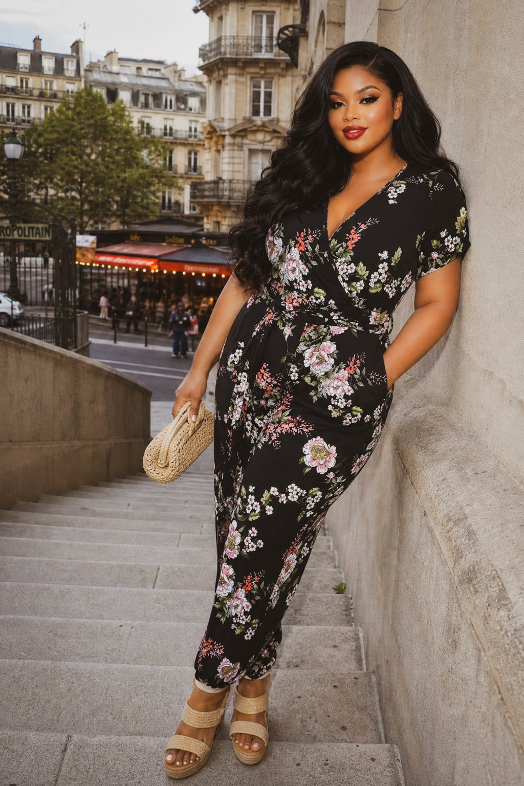 Plus Size Captivating Bloom Jumpsuit - Black