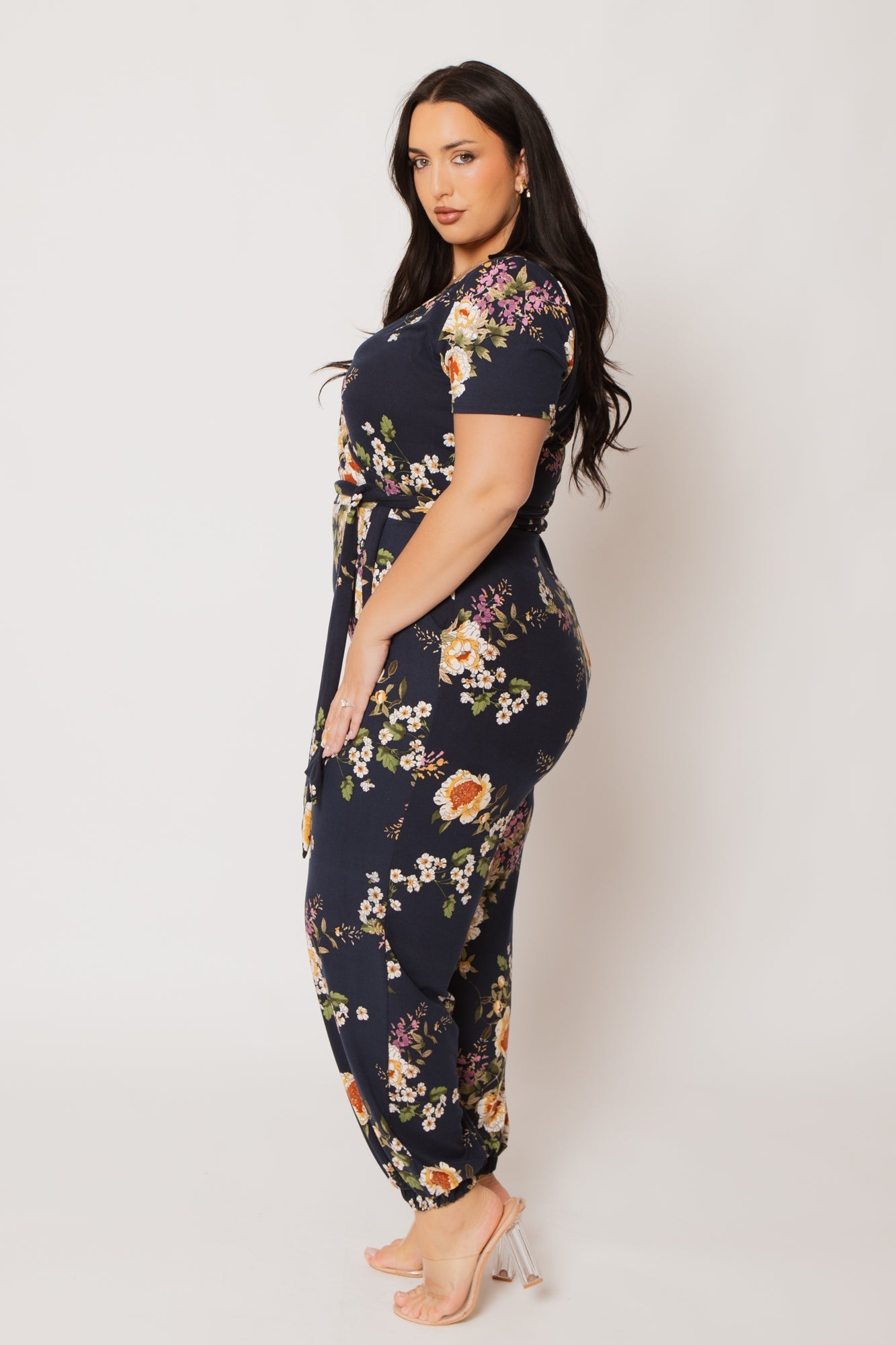 Plus Size Captivating Bloom Jumpsuit - Navy