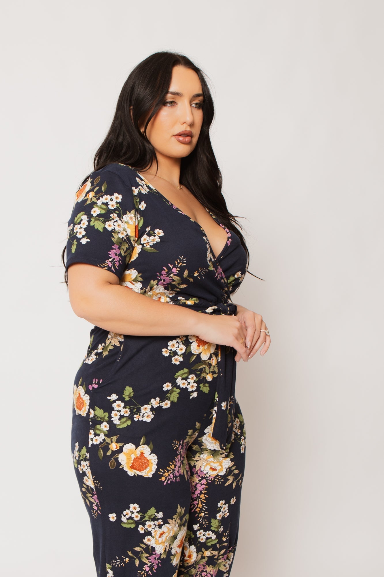 Plus Size Captivating Bloom Jumpsuit - Navy