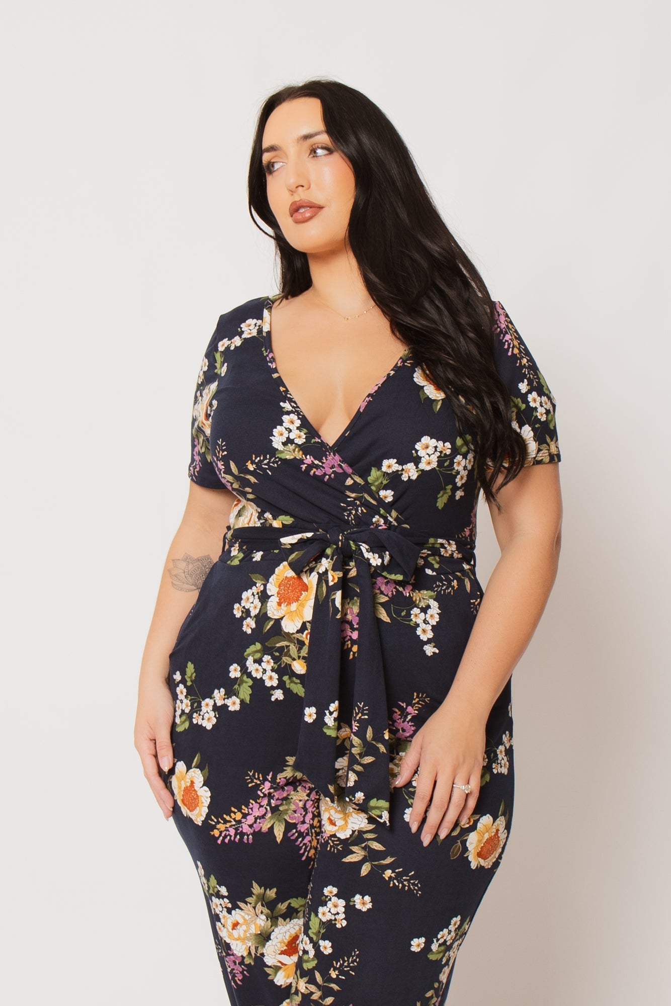 Plus Size Captivating Bloom Jumpsuit - Navy