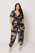 Plus Size Captivating Bloom Jumpsuit - Navy