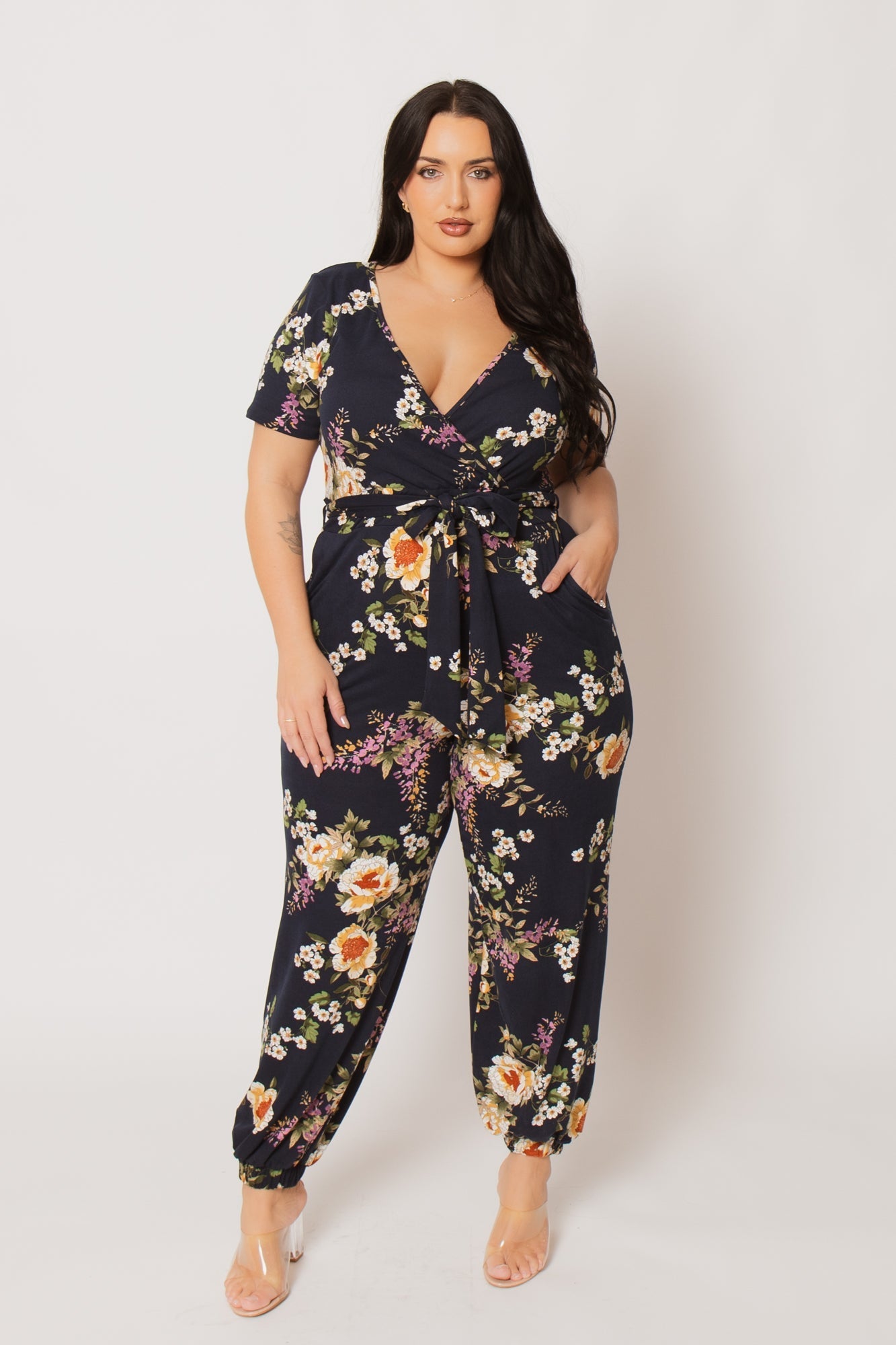 Plus Size Captivating Bloom Jumpsuit - Navy