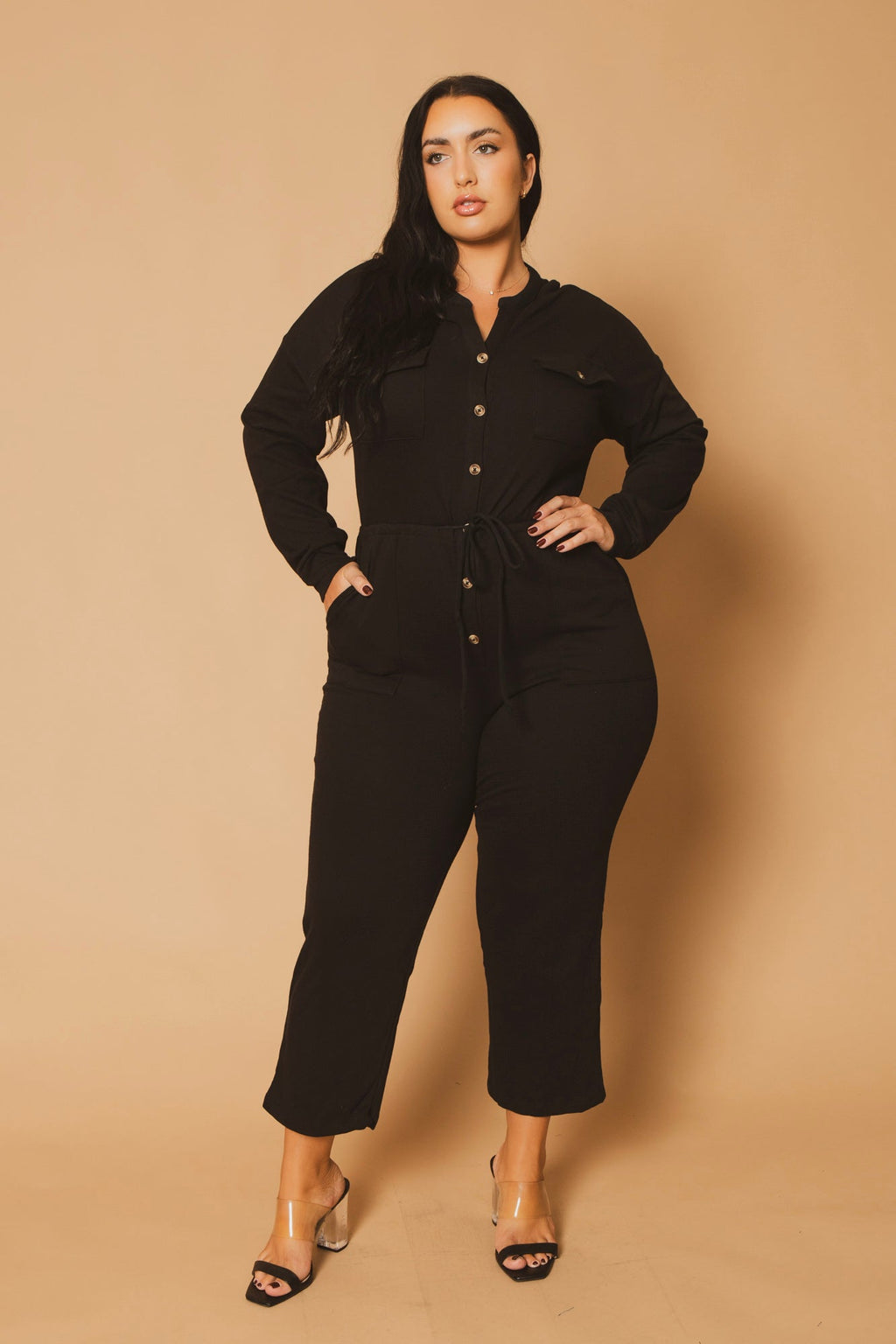 Plus Size Cathy Cargo  Jumpsuit - Black