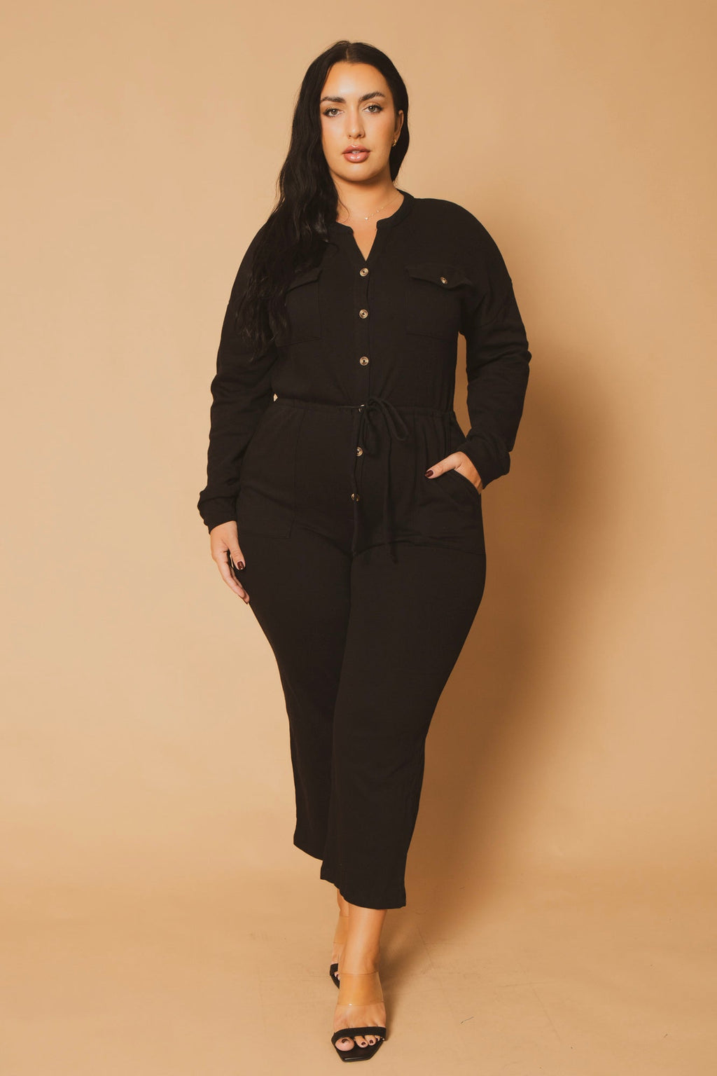 Plus Size Cathy Cargo  Jumpsuit - Black