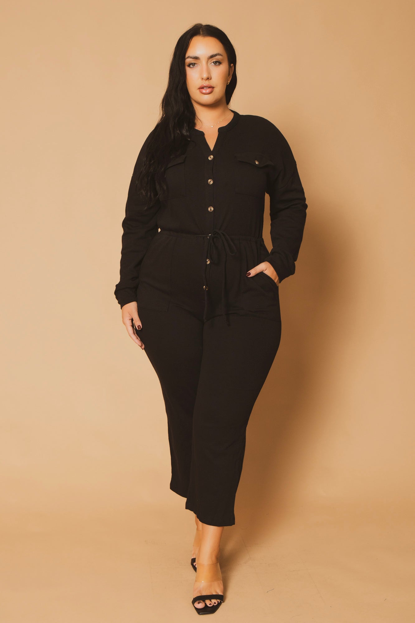 Plus Size Cathy Cargo  Jumpsuit - Black