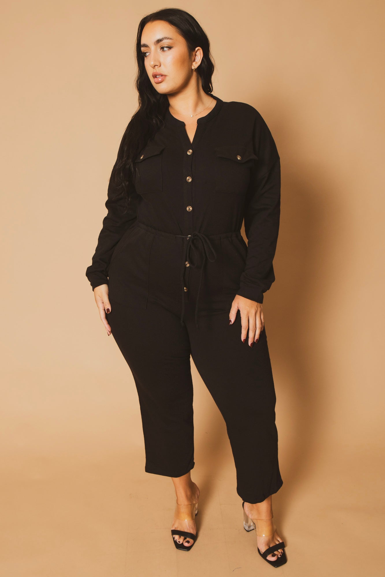 Plus Size Cathy Cargo  Jumpsuit - Black