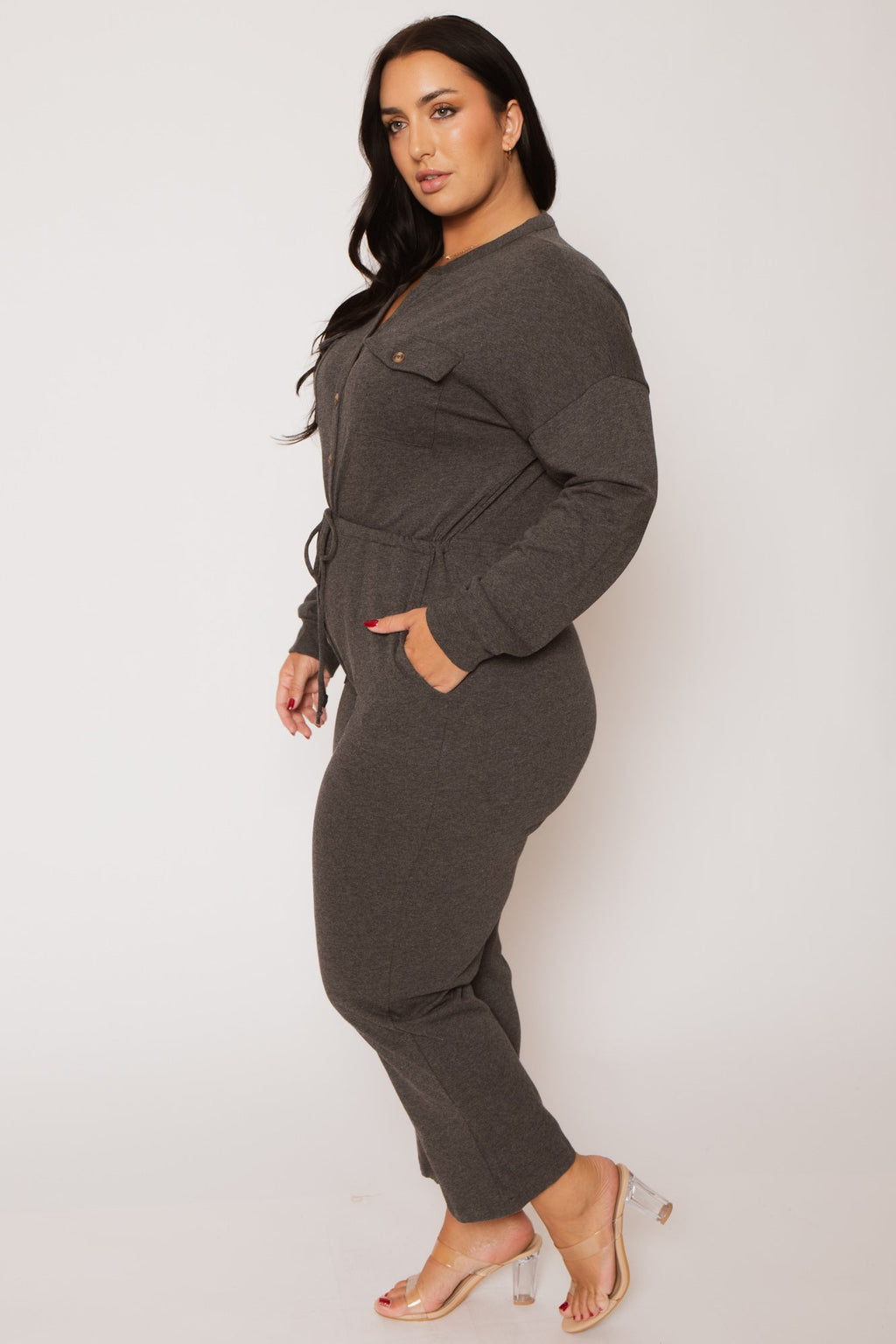 Plus Size Cathy Cargo  Jumpsuit - Charcoal