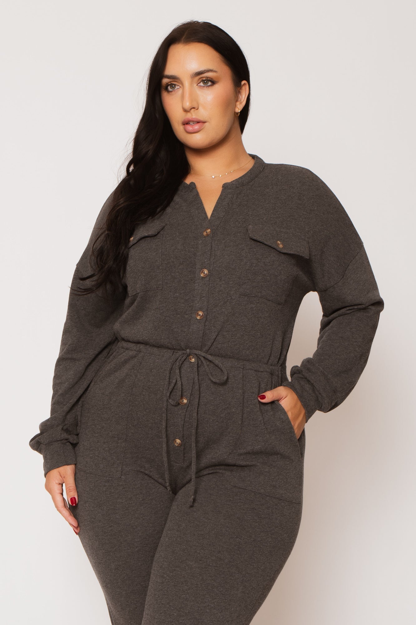 Plus Size Cathy Cargo  Jumpsuit - Charcoal