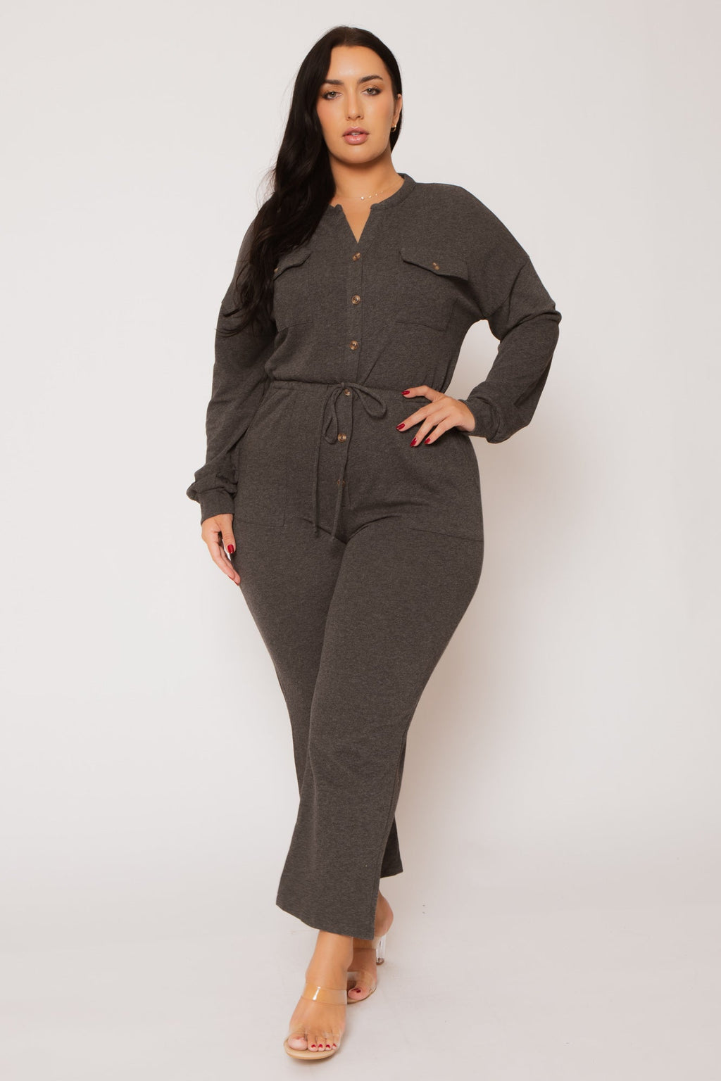 Plus Size Cathy Cargo  Jumpsuit - Charcoal