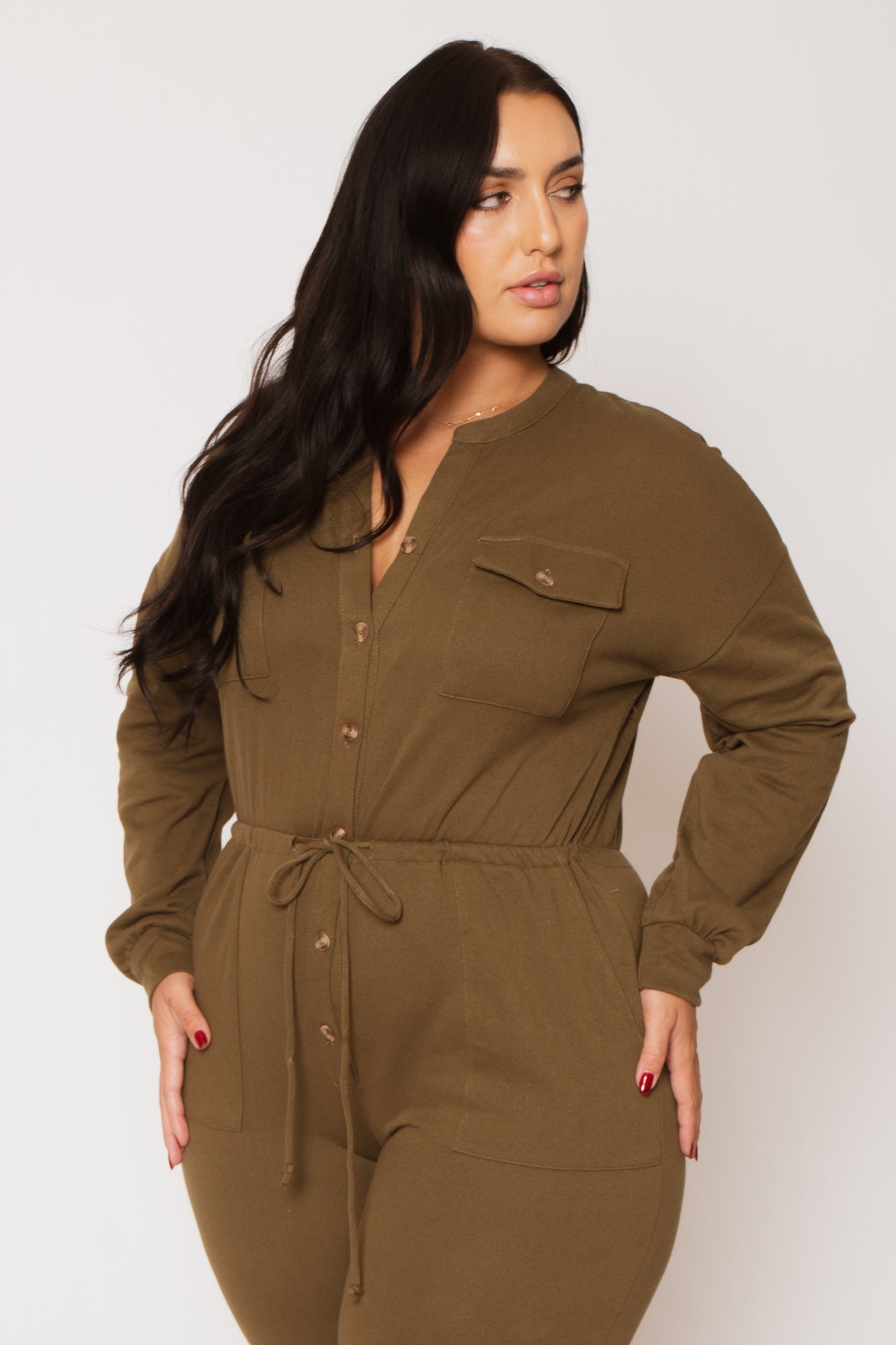 Plus Size Cathy Cargo  Jumpsuit - Olive