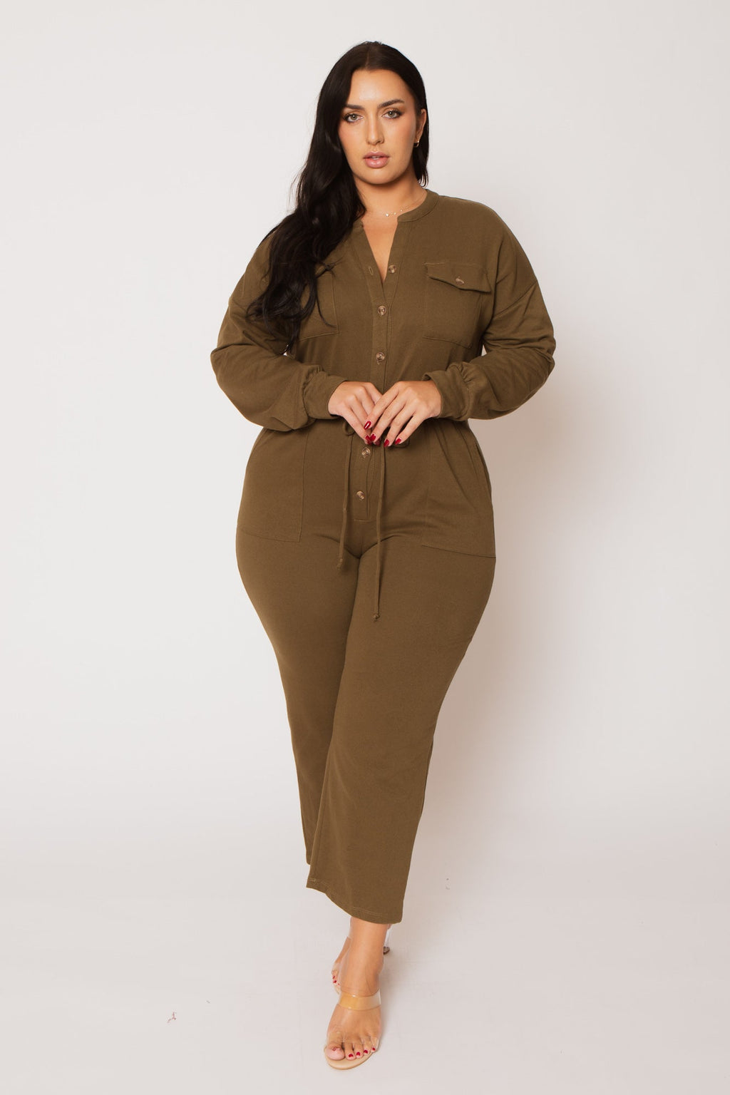 Plus Size Cathy Cargo  Jumpsuit - Olive