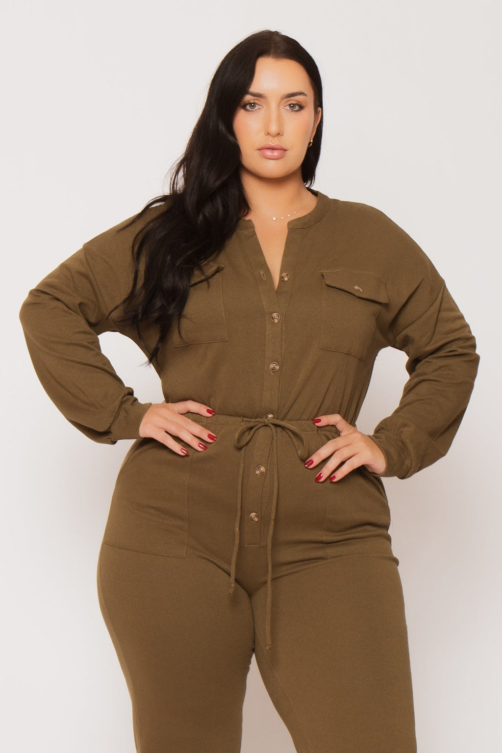 Plus Size Cathy Cargo  Jumpsuit - Olive