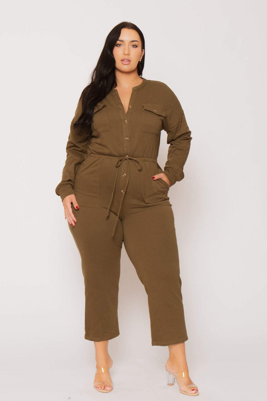 Plus Size Cathy Cargo  Jumpsuit - Olive