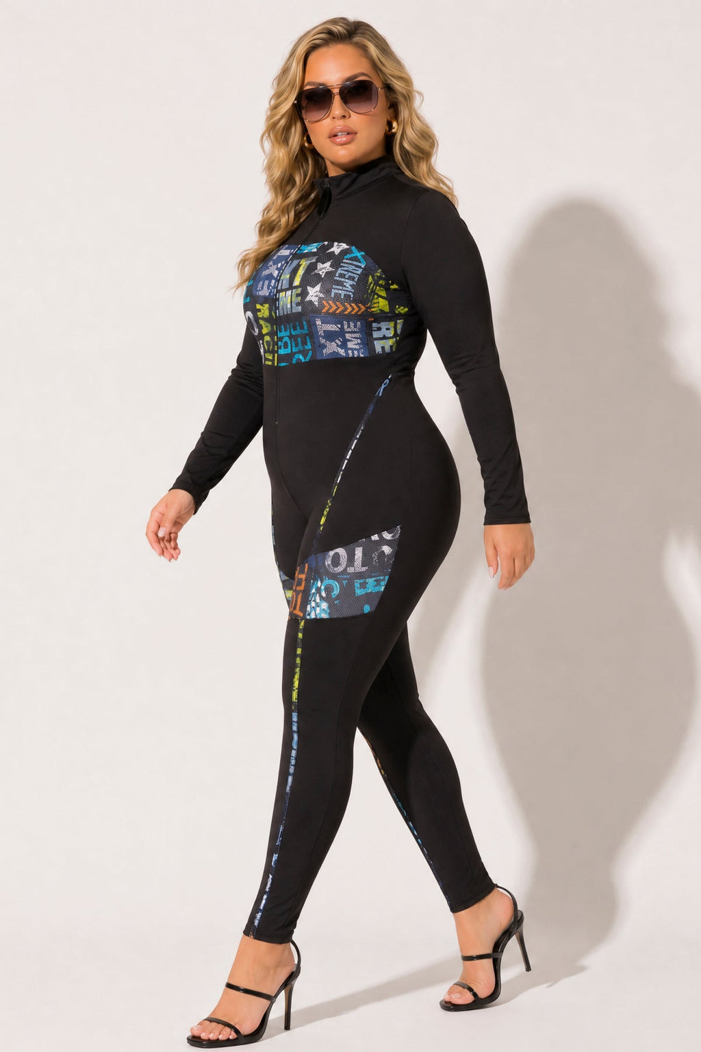 Plus Size City Rush Graphic Jumpsuit - Black