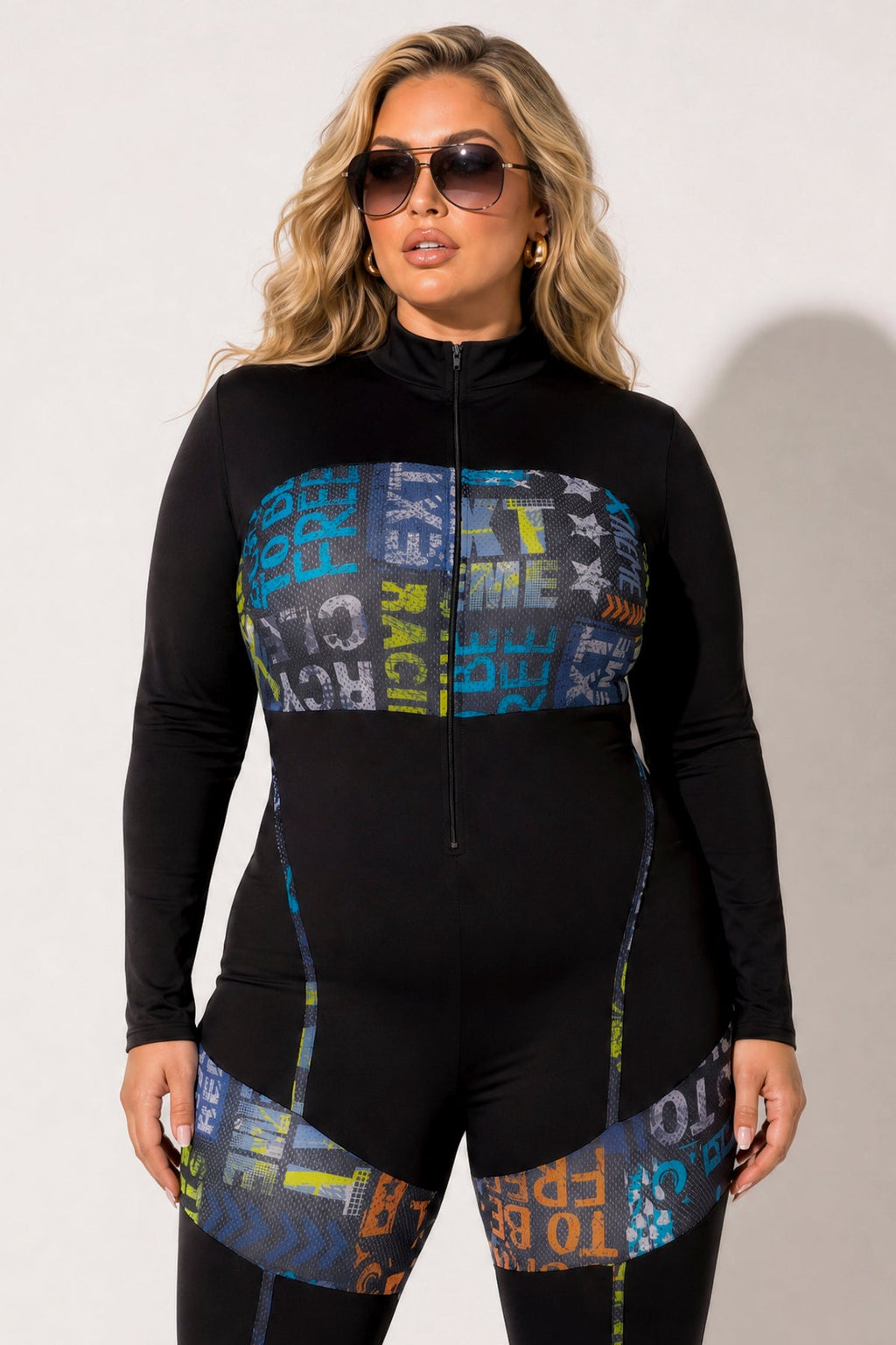 Plus Size City Rush Graphic Jumpsuit - Black