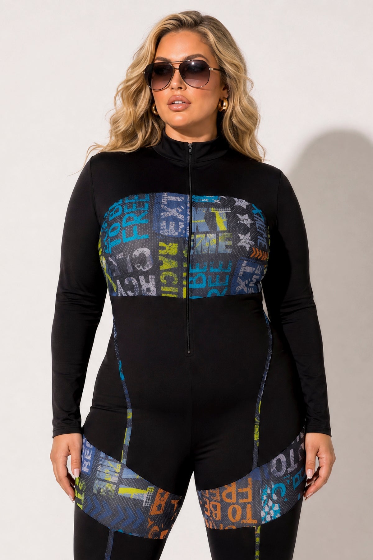 Plus Size City Rush Graphic Jumpsuit - Black