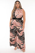 Plus Size Denah Mock Neck Belted Jumpsuit- Mauve